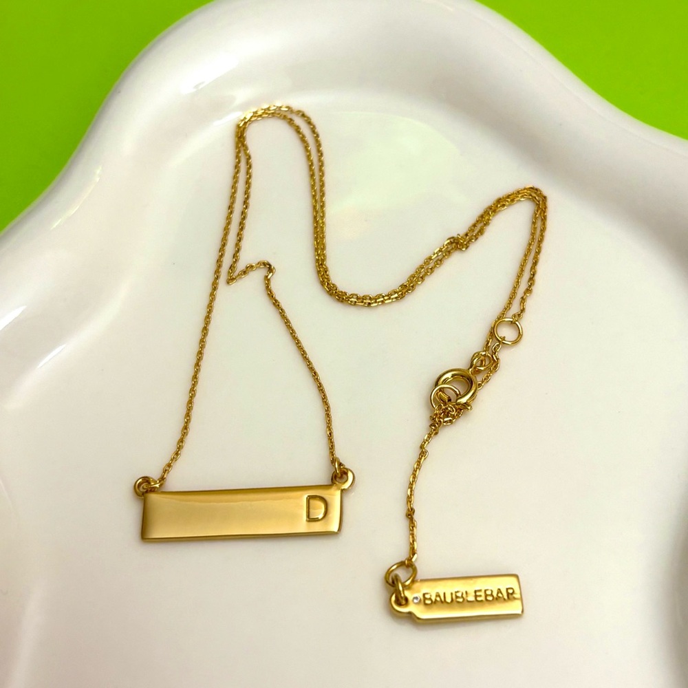 BaubleBar Gold Bar Pendant Necklace Initial “D”